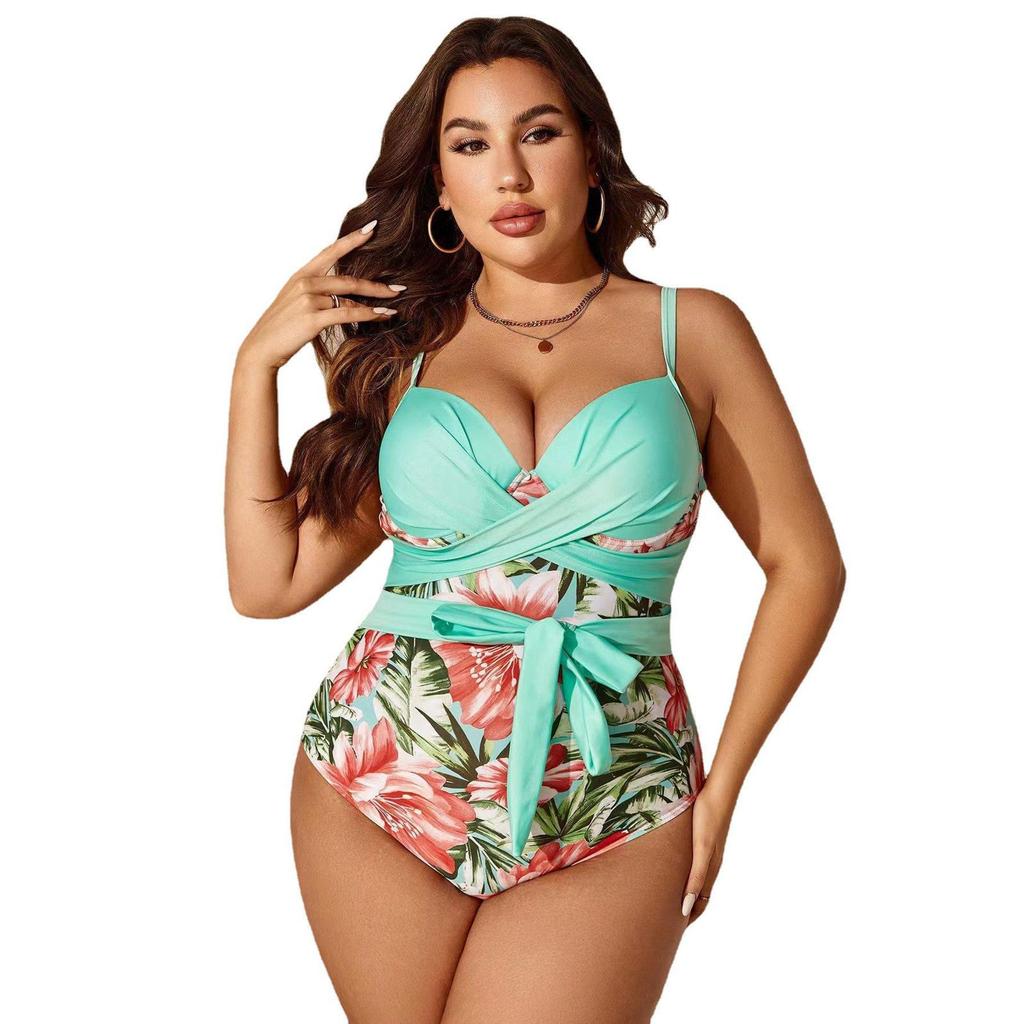 2024 New Women's Large One Piece Bikini Nylon Hard Wrap Chest Strap Printed Women's Swimwear