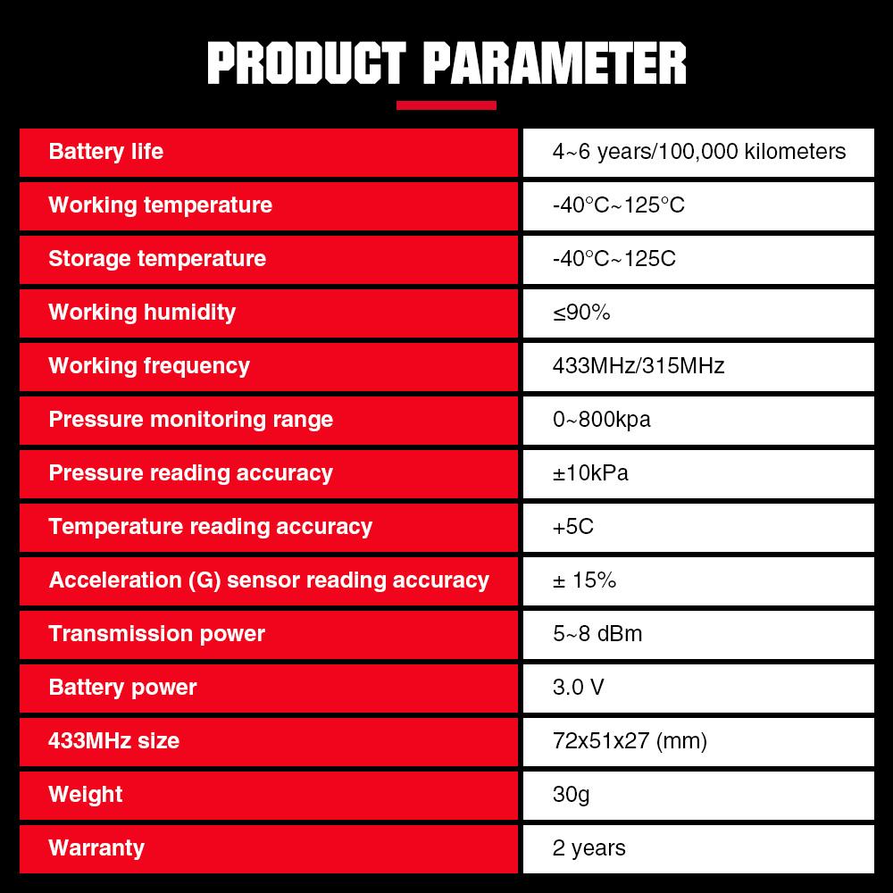 LAUNCH X431 TSENSOR-05 Универсальный датчик TPMS 315 МГц/433 МГц Двойная частота Регулируемый угол Резиновый клапан Монитор давления в шинах