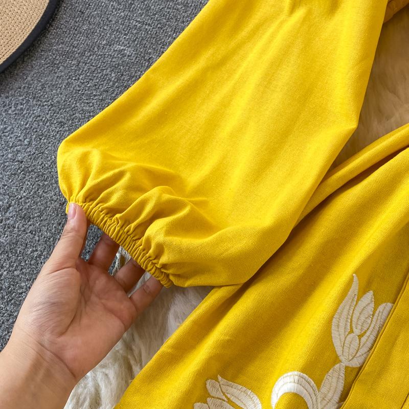 RUGOD Длинное платье в этническом стиле для путешествий и отдыха с вышивкой и круглым вырезом, с рукавами-фонариками, в богемном стиле, в стиле ретро, ​​свободное свободное платье для женщин