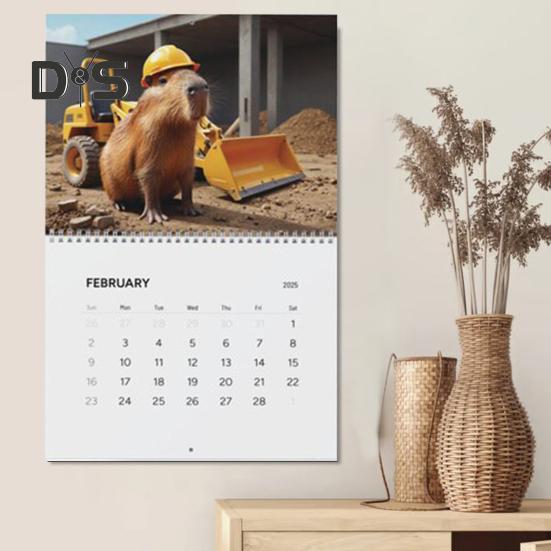 Настенный календарь с изображением капибары на 2025 год, ежемесячный календарь с изображением капибары, подвесной календарь с изображением животных, подарок для любителей капибары