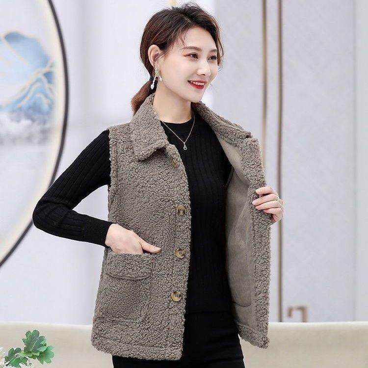 Cardigan Women Woolen Thicken Waistcoats Spring Autumn V Neck Loose Insert Velvet Vests Student Top Sleeveless Coat