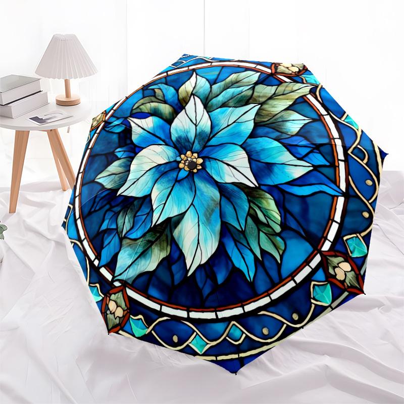 1pc Stained Glass Flower Design Umbrella with Plastic Handle,Suitable for All Seasons Home Travel Outdoor UmbrellaDD142