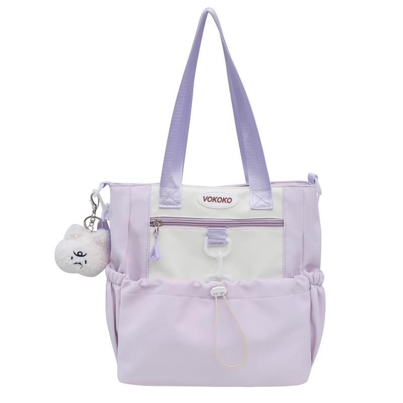 Girls Contrast Shoulder Bag Large Capacity Student Book Bag
