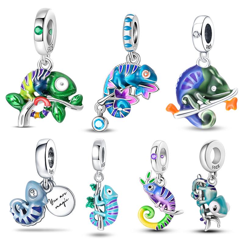 Original Charms Copper Luminous Chameleon Charms Beads Fits 3Mm Original Bracelet For Women Diy Fine Jewelry Gifts