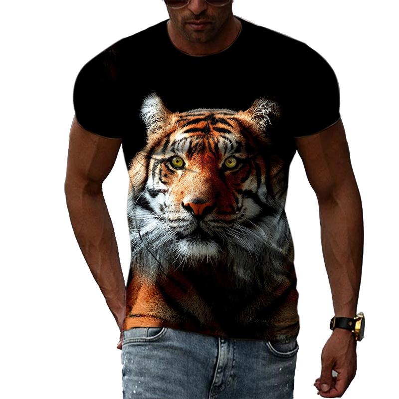 Весенне-летние топы для мужчин, одежда больших размеров, футболка с 3D принтом животных, футболки с узором тигра для пар, топ с короткими рукавами и круглым вырезом, дышащие мужские рубашки