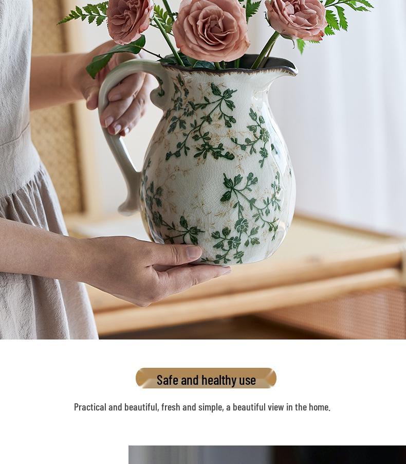 Американская Country Керамический Молочник-Ваза с Глазурью Кракелюр - Пасторальный Фэн-шуй Цветочная Композиция Ретро Декор