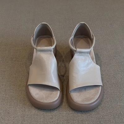 Точечная версия~ Французские ретро сандалии на платформе и толстом каблуке из мягкой кожи женские летние простые сандалии на липучке для работы с открытым носком римские туфли