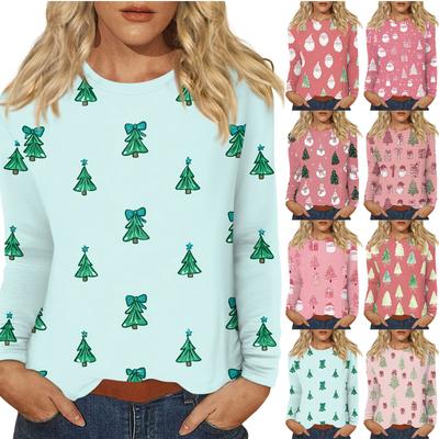 Женский повседневный топ с длинным рукавом и принтом, с круглым вырезом