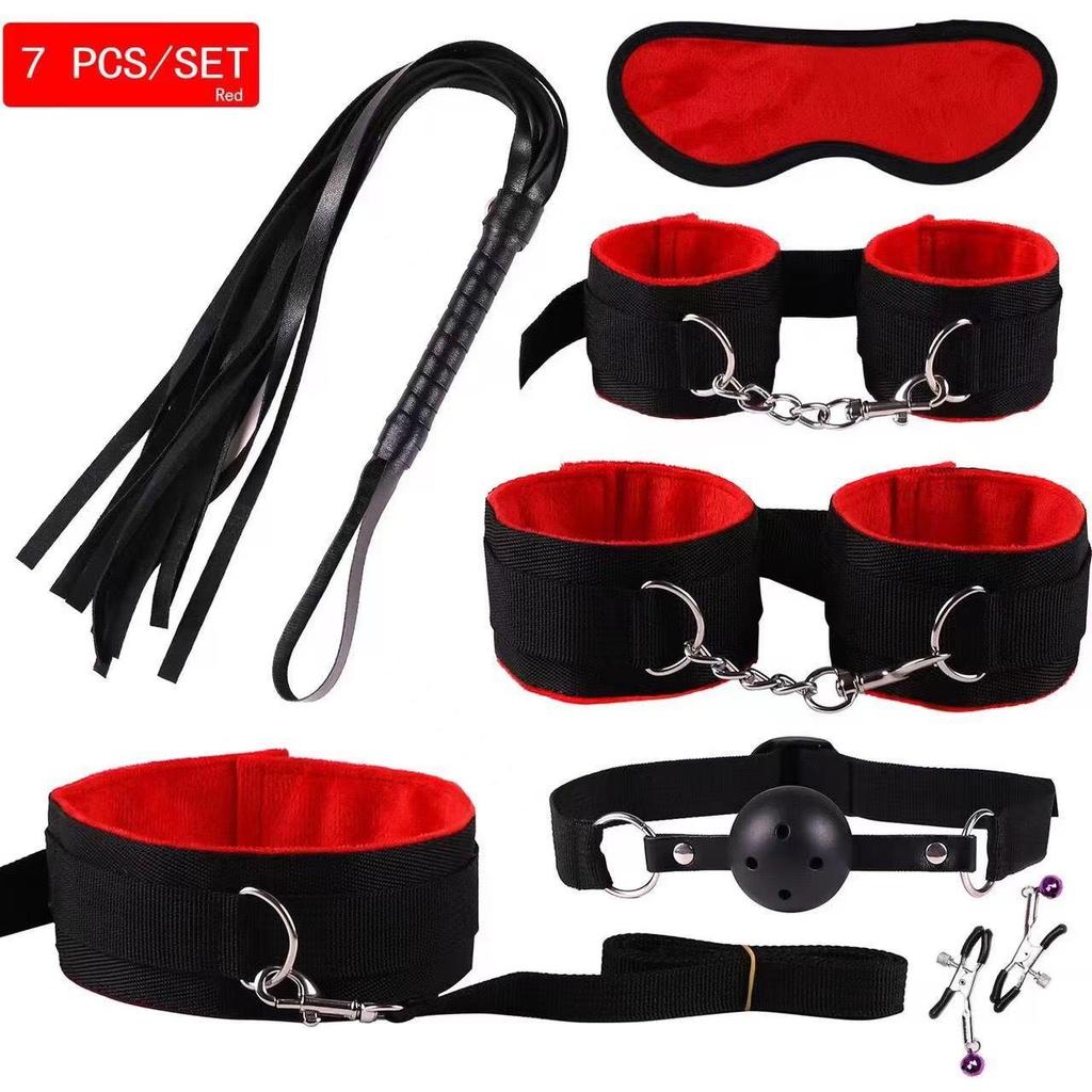 SM Adult 7-Piece Bondage Set: Nylon Webbing & Plush Restraints
