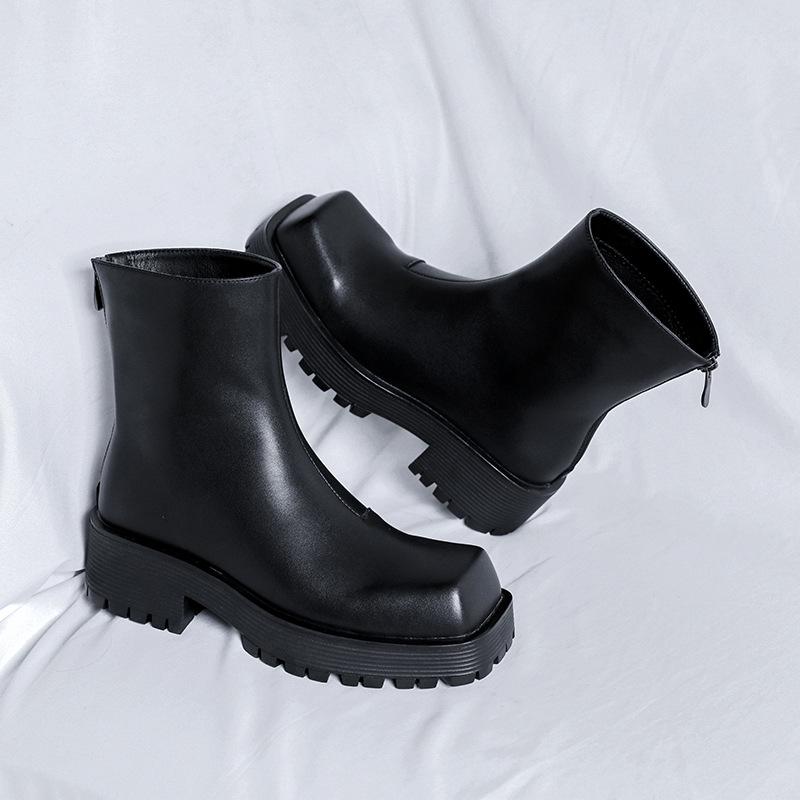 Осень 2023 г. Мужские высокие ботинки Martin с квадратным носком, толстой подошвой и молнией сзади 8118-R