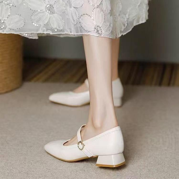 Французская натуральная мягкая кожа ретро мода одинарные туфли женские новые толстый каблук квадратный носок ремешок Мэри Джейн универсальные средний каблук женские туфли
