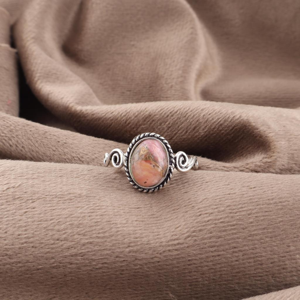Кольцо с розовым опалом и бирюзой, Кольцо с драгоценным камнем ручной работы, Кольцо из серебра 925 пробы, Прекрасное ювелирное изделие, Для подарка на годовщину
