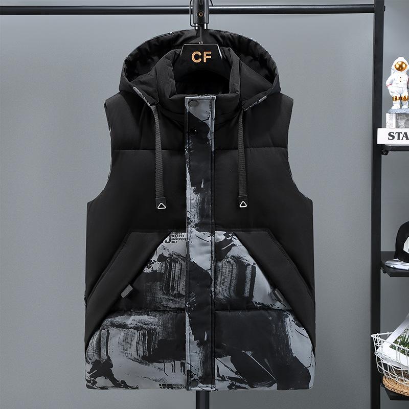 Down Cotton Waistcoat Men's Autumn and Winter Jacket Trend Thickened Vest Waistcoat Outer Wear Large Size Cotton Waistcoat