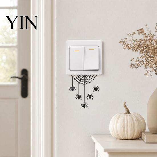 Easy Peel-and-Stick Halloween Decal Spider Web Light Switch Sticker, Upside Down Decal, Removable Anti-fade Long Lasting Wall Decals, PVC Waterproof