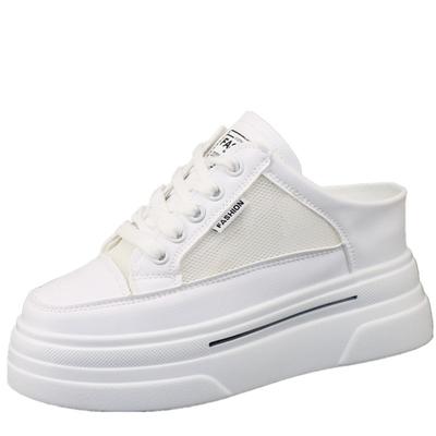 Мода 2024 Baotou сетчатые дышащие полутапочки кроссовки женские 2024 весна лето новые туфли без каблука с увеличением высоты 8 см