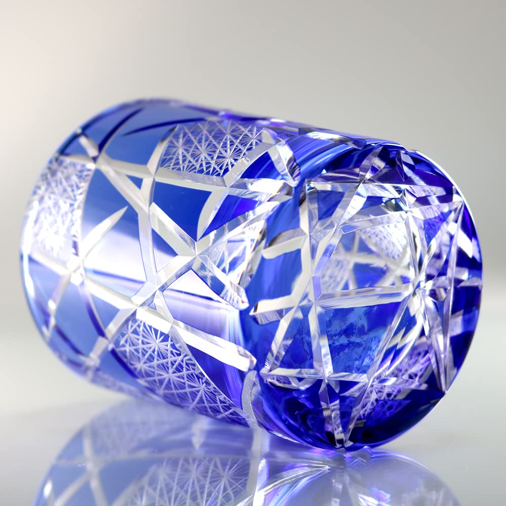 GREEM MARKET Crafts Cut Glass Gift Present Glasswork Kiriko Glass Chrysanthemum Tsunagi Cup Shochu Glass Rocks Glass Blue Blue B Type Product Number