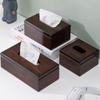 Imitation Walnut Wood Desktop Tissue Box Square Tissue Dispenser Paper Storage Box Restaurant