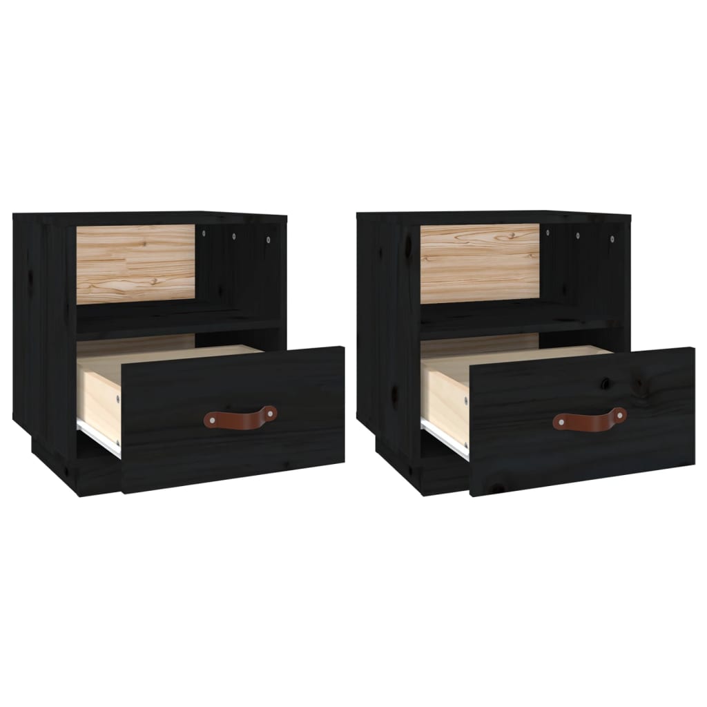 Nightstands 2 pcs. Black 40 x 34 x 45 cm Solid Pine Wood