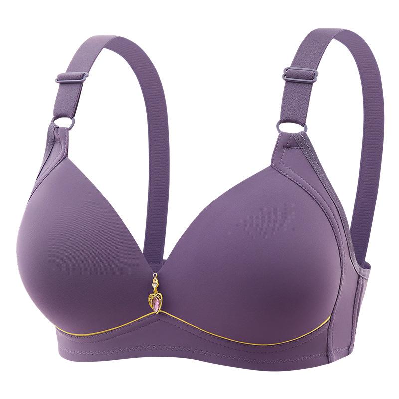 Underwear Large Size Thin No Steel Rim Bra Gathering Glossy No Traces Glossy Big Breasts Small Women's Breathable Upper Support Bra