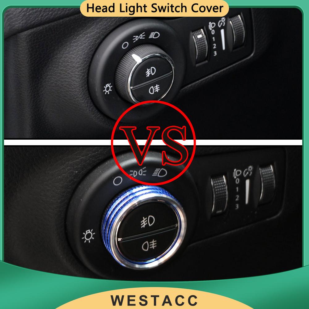 Алюминиевый сплав автомобиля, головной свет, кнопка включения лампы, крышка, наклейка, кольцо для Jeep Renegade 2014-интерьер