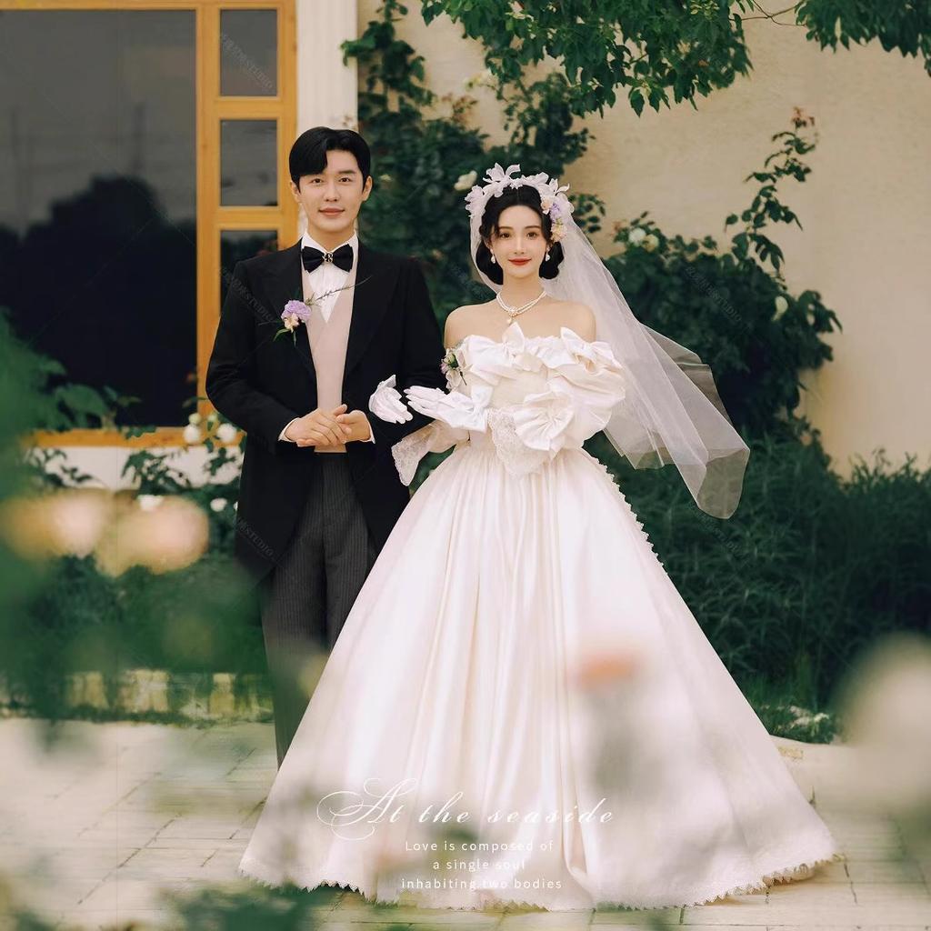 Французское ретро свадебное платье парное платье белое легкое свадебное платье