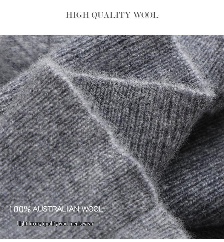 Men's Cashmere Half-Zip Pullover: Youthful Round Neck, Thick Wool Sweater, Plus Size, Casual Autumn/Winter Knitwear.