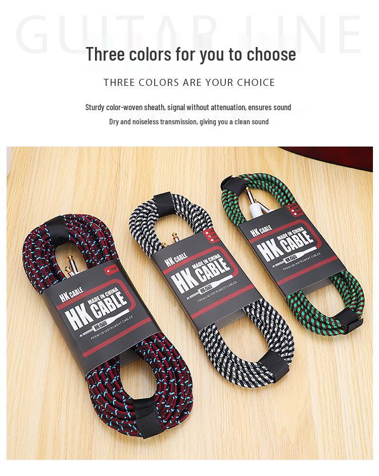 3m Braided Noise-Reduction Guitar Audio Cable for Folk, Electric, Bass, and Speaker Connections