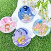Hand-operated Mini Round Fan With Handle Portable Cloth Fan Cartoon Folding Round Fan  Summer