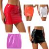 Women Sexy Skirts Glossy Patent Leather Miniskirt Solid Color Elastic Waistband Pencil Skirt Shiny Wet Look Latex Skirt Clubwear