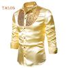 Men Solid Color Long Sleeve Shiny Sequins Buttons Stage Business Nightchlub Shirt