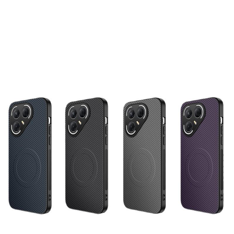 Tecno Pova 7 Pro 5G Чехол-крышка для объектива с текстурой карбоновой кожи и магнитным кольцом
