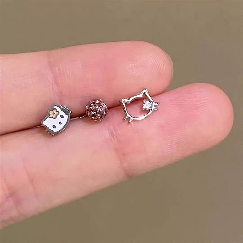 3 шт. Мультяшные серьги Kawaii, милые серьги в виде кошек для женщин и девочек, маленькие гвоздики, забавные ювелирные аксессуары, подарок