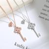 European & American Style Minimalist Key Lock Pendant Necklace with Micro-Paved Zircon Choker for Women