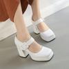 Размер 33–48. Женские офисные туфли из лакированной блестящей искусственной кожи. Туфли Мэри Джейн на платформе с широкой пряжкой и ремешком. Весенне-осенние туфли-лодочки на массивном каблуке для офисной вечеринки.