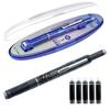 Retractable Fountain Pen Fine Nib Set 0.38mm Black/Blue Ink Transparent Barrel Pen with 5 Refillable Ink Cartridges for Sketching Journaling
