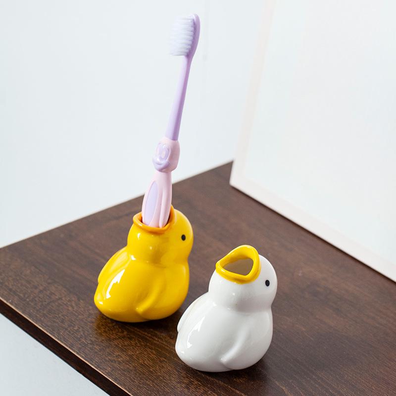 Cute Cartoon Duck Ceramic Soap Dish & Toothbrush Holder for Bathroom