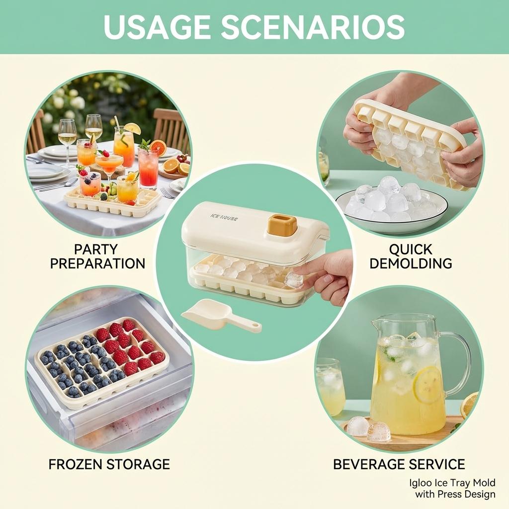 Large Capacity Igloo Ice Tray Mold Creative Press Design Food Grade Silicone Household Freezer Storage Box