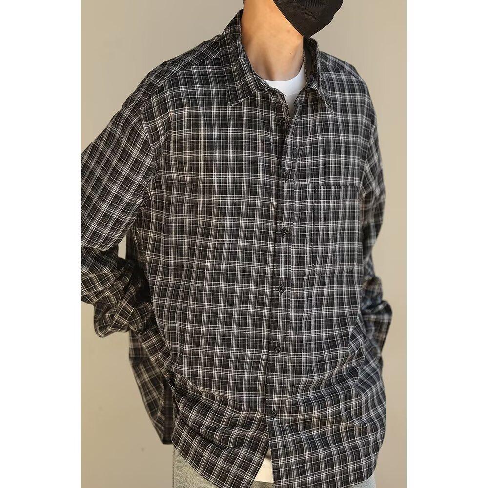 2024 Letter Long Sleeve Shirt Japanese Hong Kong Style Ins Loose Shirt Boys Summer Trendy Versatile Casual Coat