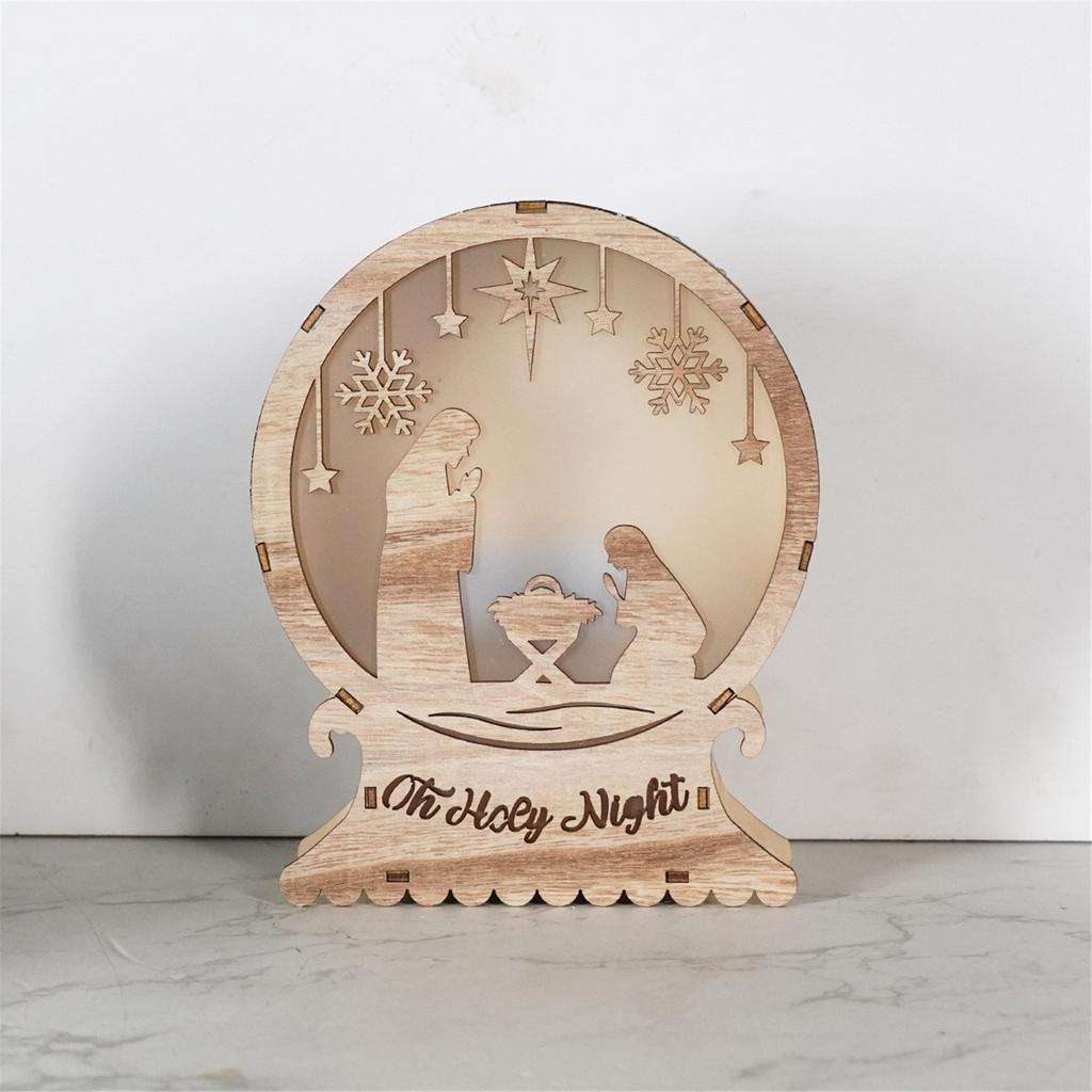 Nativity Scene LED Light Wood LED Light Decoration Light Up LED Wood Christmas Ornaments for Christmas Holiday Supply