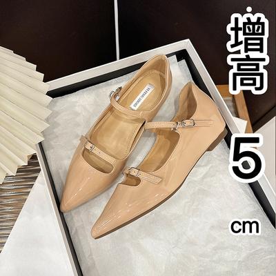 Французская лакированная обувь-лодочки с острым носком женская 2025 весна и осень новая обувь с мелким вырезом темпераментная внутренняя высота 5 см плоская подошва