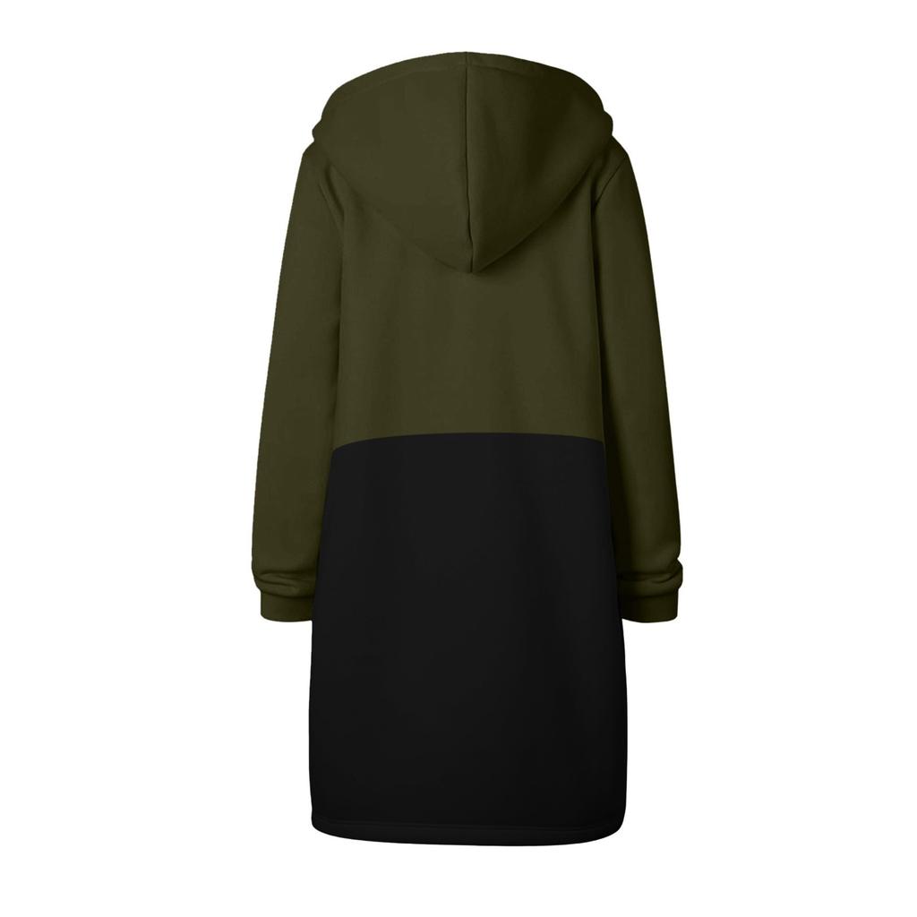 Women's Long Sleeve Colour Blocking Hooded Hip Zip Straight Sweatshirt