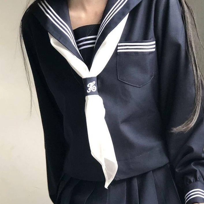 Красный треугольный матросский шарф с вышивкой и большим галстуком-бабочкой - Японский академический стиль