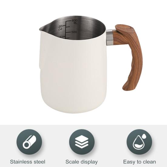 600ML/1000ML Latte Art Cup Stainless Steel Latte Jug Thickened Espresso Milk Frothing Cup with Handle for Home