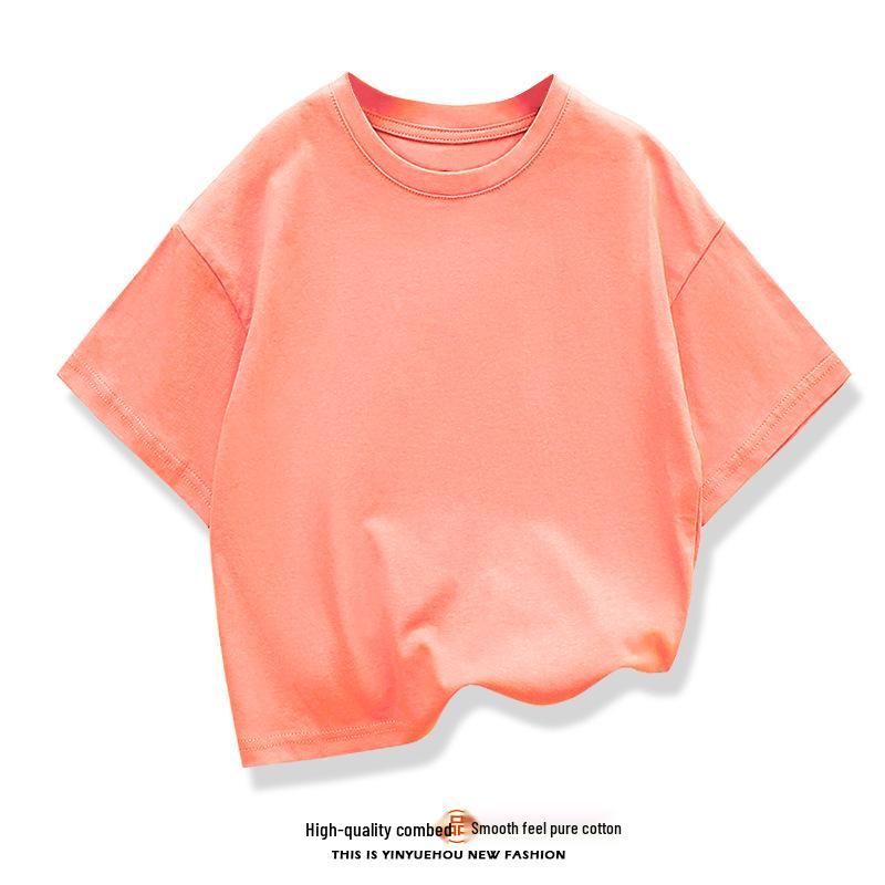 Boys' Summer Korean Style Solid Color Drop Shoulder T-Shirt, Loose Fit, Half Sleeve