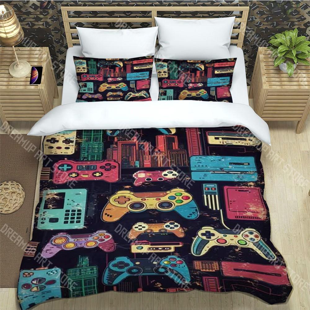 Creative Switch Game Trendy Print Three-piece Set Suitable for Kids or Adults Quilt Cover Pillowcase Bedding Set Birthday Gift