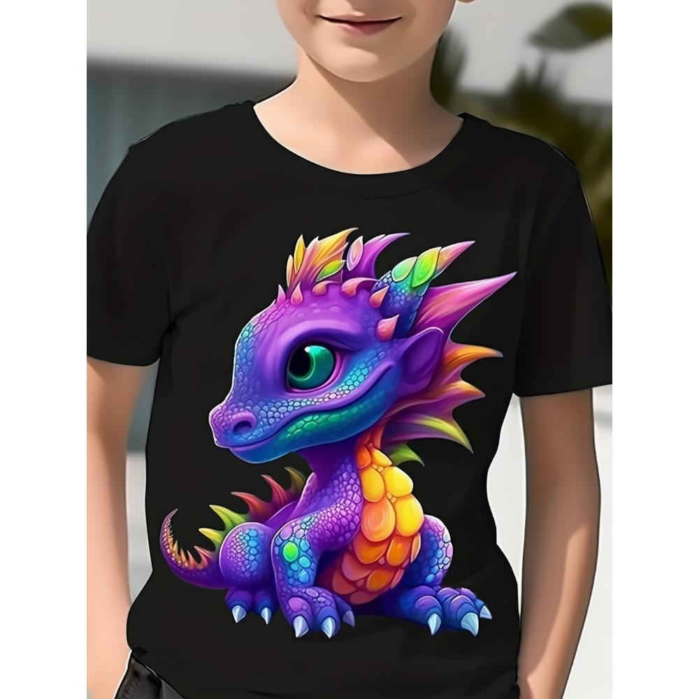 Boys' T-Shirt Realistic 3D Dinosaur Printed Children's Short Sleeved Summer Casual T-Shirt Tops Loose Tees Children's Clothing