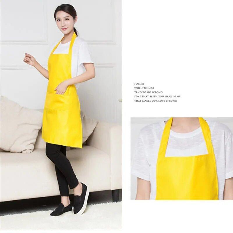 Pure Colors Plain Aprons For Chefs Cooking Bib Restaurant With Front Pocket New Hot Women Men 1PC Home Kitchen  Supply