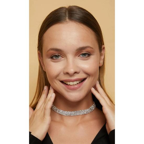 Women's 4 Row Model Zircon Stone Silver Diamond Necklace Evening Dress Choker Necklace Engagement Wedding Bride