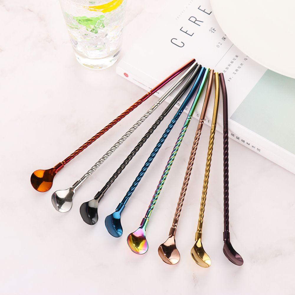 Home Metal Bar Tea Reusable Stainless Steel Drinking Straw Coffee Spoons Straws Spoon