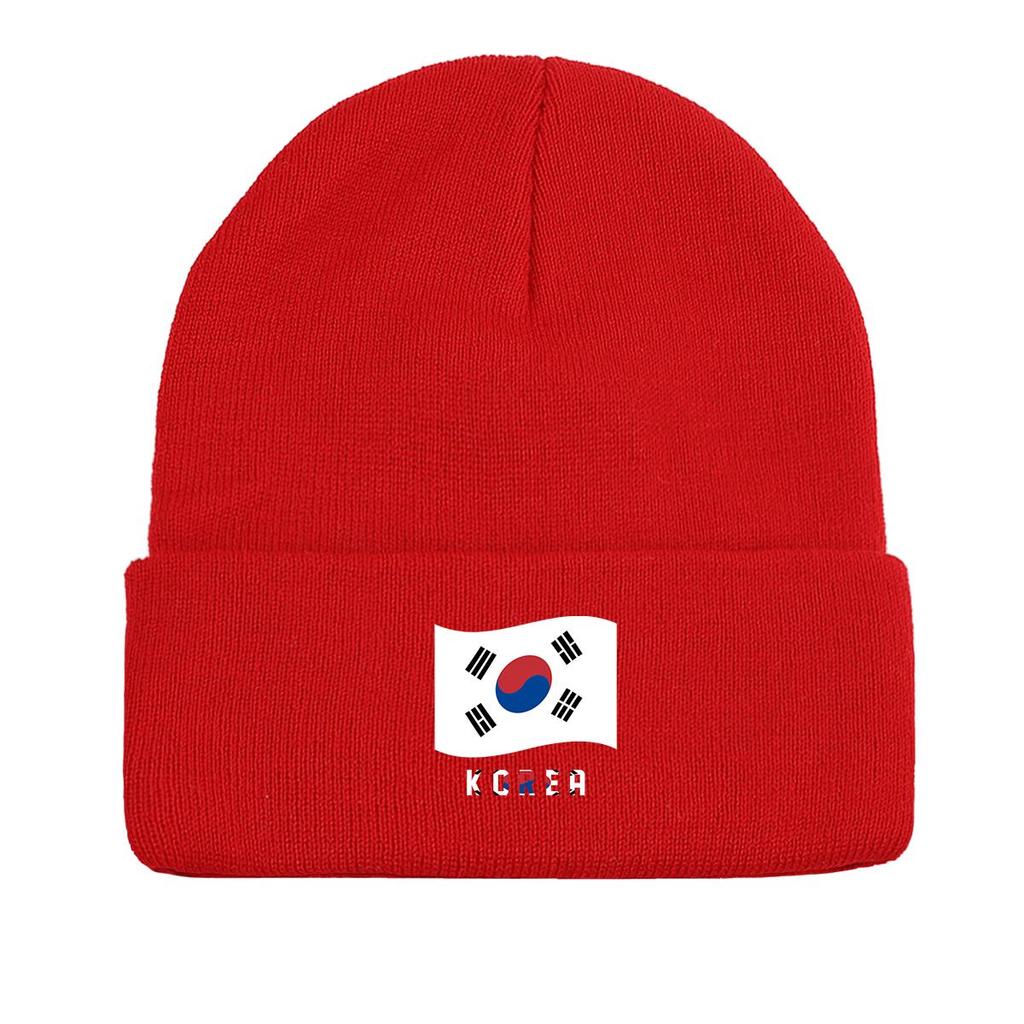 Flag of South Korea Warm Knit Cap Beanie, Patriotic Man Cap Cozy Cuff Headwear Gorro Knitted Cap Beanie